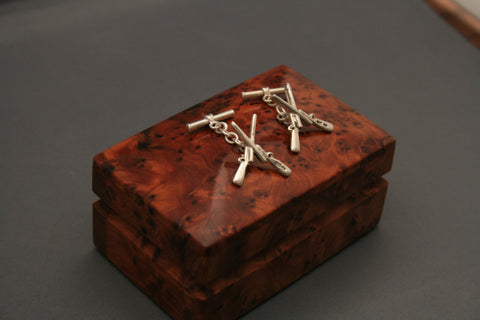 Crossed Guns Silver Cufflinks